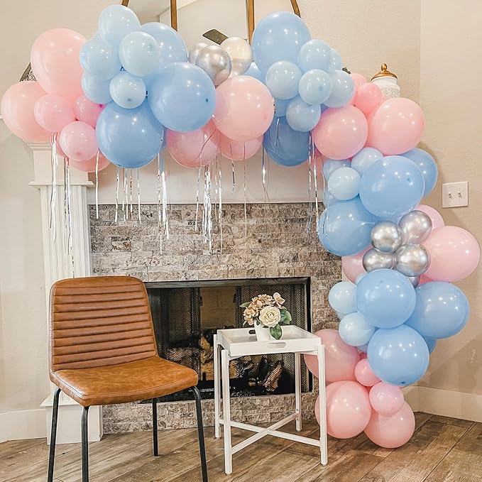 139pcs Gender Reveal Balloon Garland Arch Kit with Pink and Blue Balloons Silver Balloons for Boy or Girl Gender Reveal Decorations Birthday Party Baby Shower Celebration Wedding Anniversary (No Box)