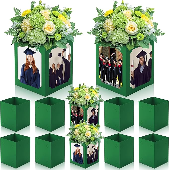 Spiareal 6 Pcs Graduation Box Centerpieces for Table 6/7 Inch Photo Frame Display Congrats Grad Party Favor Gift Picture Table Box Photo Props Frame for Graduation Decoration(Green)