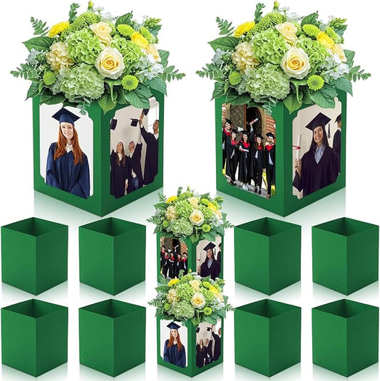 Spiareal 6 Pcs Graduation Box Centerpieces for Table 6/7 Inch Photo Frame Display Congrats Grad Party Favor Gift Picture Table Box Photo Props Frame for Graduation Decoration(Green)