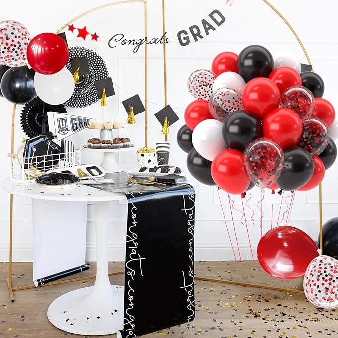 Patimate Red Black Balloons Set, 50 pcs 12 inch Black Red White Confetti Latex Balloons Kit for Graduation Birthday Wedding Baby Shower Retirement Party Decorations