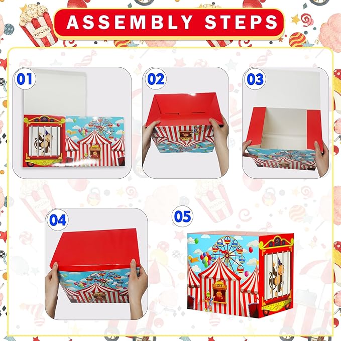 Circus Theme Party Decorations Supplies: Carnival Ticket Photo Booth Props Backdrop Kit with Circus Boxes Carnival Photo Backdrop Amusement Park Theme Accessories for Boys Girls Birthday Decor