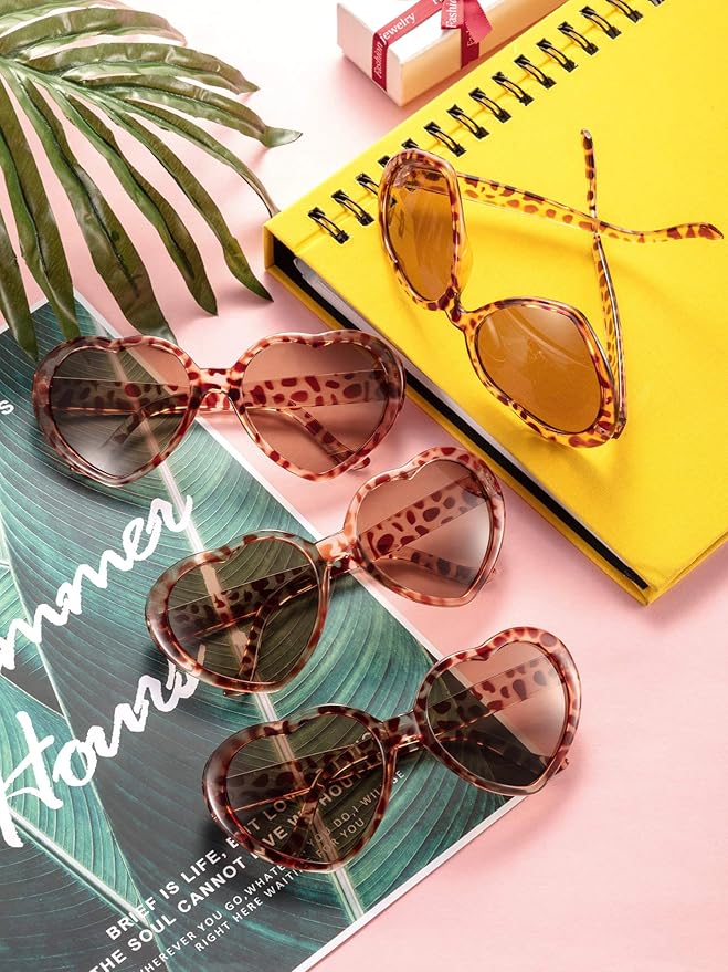 Blulu 12 Pieces Neon Colors Heart Shape Sunglasses for Women Party Favors and Festival