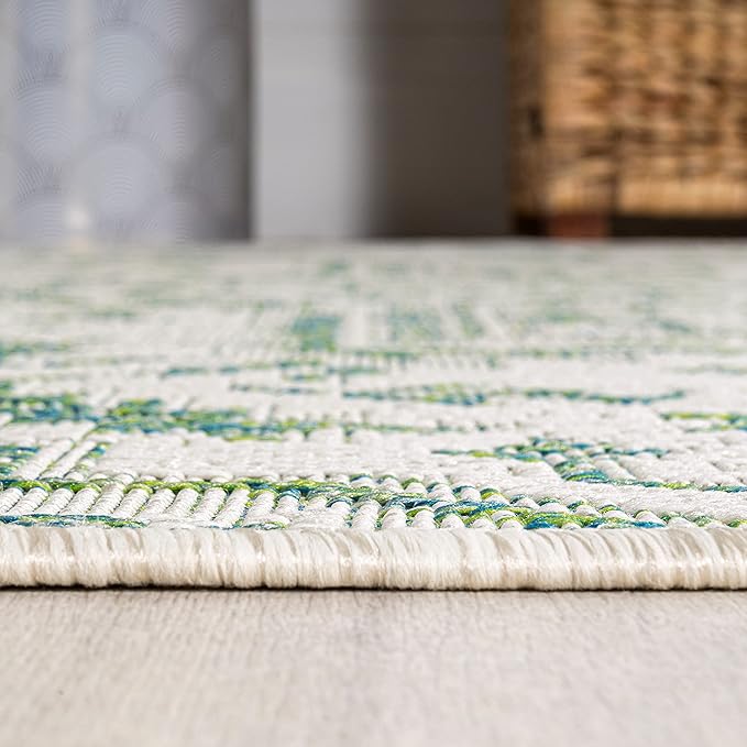 JONATHAN Y Boho Medallion Indoor Outdoor Area Rug 9X12 Green/Cream, Estrella Textured Weave for Backyard, Patio, Porch, Easy-Cleaning, High Traffic, Pet-Friendly, Non-Shedding (SMB105G-9)