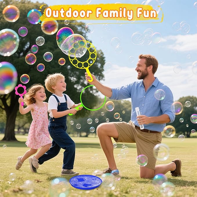 Bubble Wand Set 26 PCS Large Bubble Wands with Tray,Giant Bubbles Maker Wand Set for Kids Summer Outdoor Birthday Party Favors