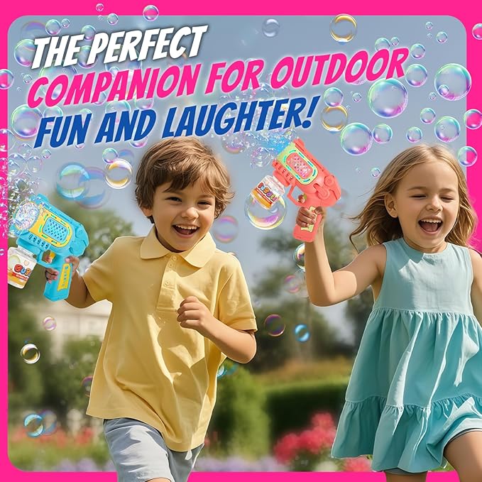 Toys for 3+ Year Old Boys Girls: 2 Pack Bubble Gun Machine with Bubble Solution, Kids Toys for Ages 3-5 4-6 5-7, Outdoor Outside Toy for Kids Ages 4-8, Gifts for 3 4 5 6 7 8 Year Old Boys Birthday