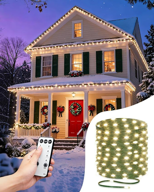 Outdoor String Lights, 328FT 1000 LED Fairy Lights, IP65 Waterproof Outside with Remote, 8 Lighting Modes Dimmable Timer Hanging LED Lamp for Camping Garden Patio Christmas Decor Yard Fence Tree