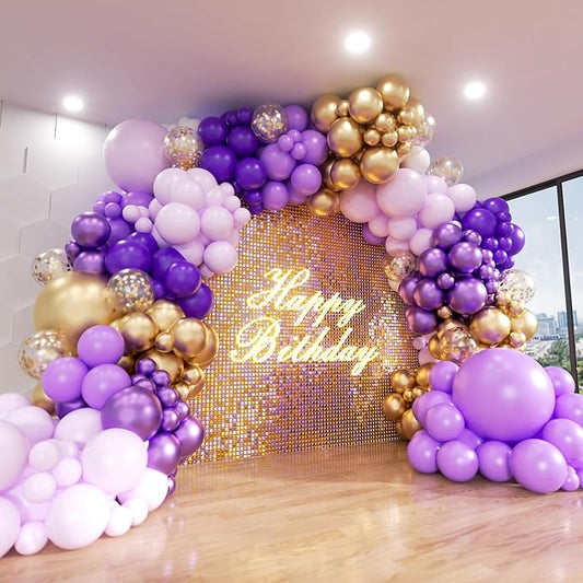 Purple Balloon Arch Kit, ADOINBY 153Pcs Different Sizes inch Lavender Metallic Purple and Gold Balloons and Confetti Party Balloon Garland Kit for Women Birthday Baby Shower Wedding Party Decorations