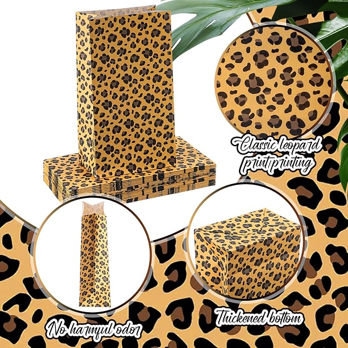 Leinuosen 24 Pcs Classic Leopard Paper Bags Cheetah Birthday Party Favor Cheetah Paper Treat Bags for Leopard Birthday Bridal Shower Christmas Party Decorations