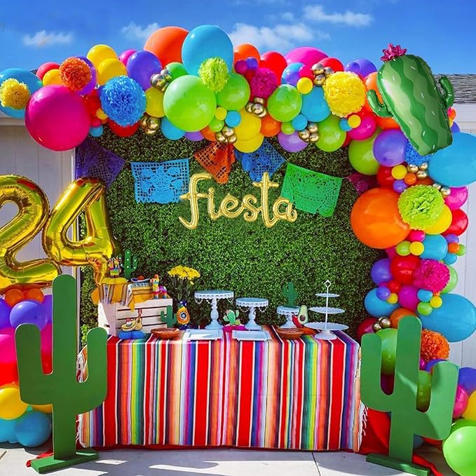 137Pcs Mexican Fiesta Balloon Arch Garland Kit - Fiesta Party Decorations,Rainbow Colors Giant Cactus Foil Balloons for Cinco De Mayo Carnival Birthday Party Summer Hawaiian Luau Tropical Supplies