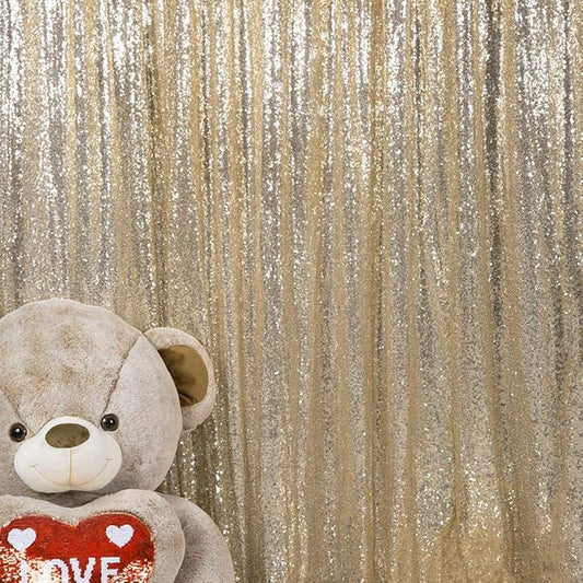 JYFLZQ Champagne Sequin Backdrop Curtains 4ft x 6.5ft 1 Panel Glitter Photo Booth Backdrops Sparkly Photography Background Drapes for Parties Wedding Bridal Showers