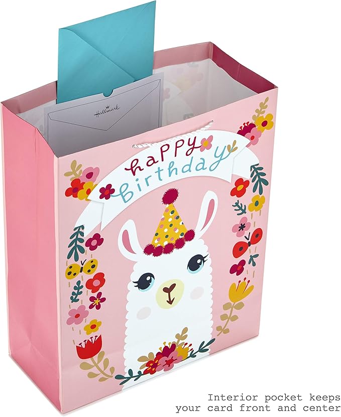 Hallmark 15" Extra Large Gift Bag with Tissue Paper for Birthdays (Llama and Flowers)