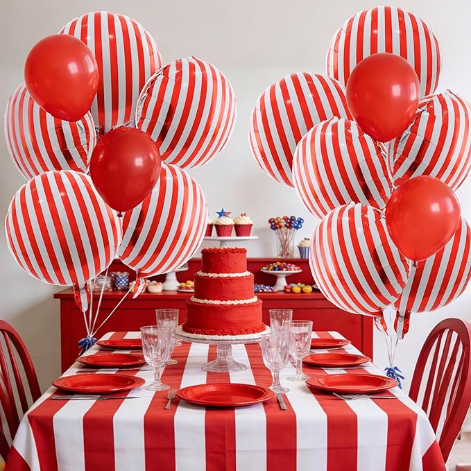 TONIFUL 30Pcs 18 Inch Round Balloons Large Red White Round Shape Foil Balloons Big Red White Round Helium Mylar Balloons for Birthday Wedding Baby Shower Anniversary Engagement Party Decor Supplies