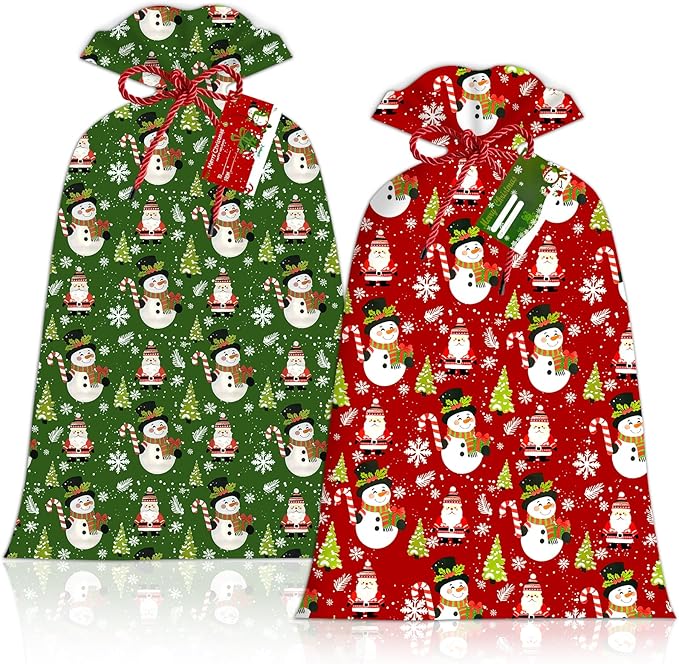 2 Pcs Large Gift Bags Xmas Santa Snowman Gift Bag Oversized Plastic Storage Bags 48"x 36" for Huge Big Gifts Presents Wrapping Kids Bicycle Bike Goodie Bags, Birthday, Party, New Parents Baby Shower