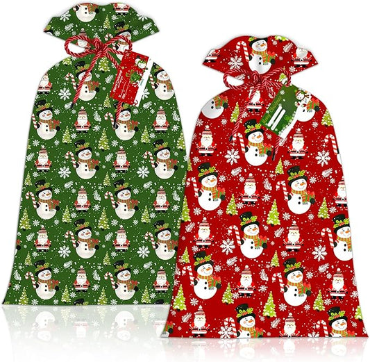 2 Pcs Large Gift Bags Xmas Santa Snowman Gift Bag Oversized Plastic Storage Bags 48"x 36" for Huge Big Gifts Presents Wrapping Kids Bicycle Bike Goodie Bags, Birthday, Party, New Parents Baby Shower