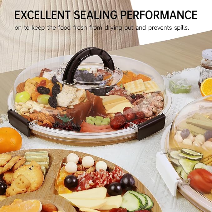 Renmxj Charcuterie Board with Clear Lid, Picnic Portable Cheese Board Charcuterie Boxes, Meat Fruit Serving Tray Platter, House Warming Gifts New Home, Gifts for Women (White, 1 Compartment)