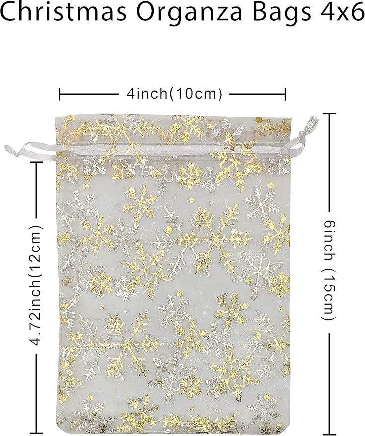 Jexila 100PCS Christmas Organza Gift Bags 4X6 inches Small Mesh Christmas Drawstring Goodie Candy Treat Bags for Holiday Xmas Party Favor