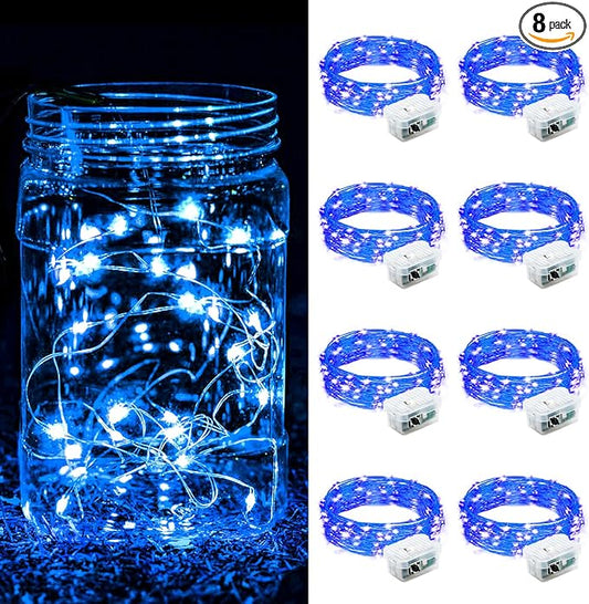 ZGWJ 8 Pack Fairy Lights Battery Operated, 7FT 20LED Mini Fairy String Lights Silver Wire 3 Modes for DIY, Parties, Wedding, Bedroom, Halloween Christmas Decoration- Blue