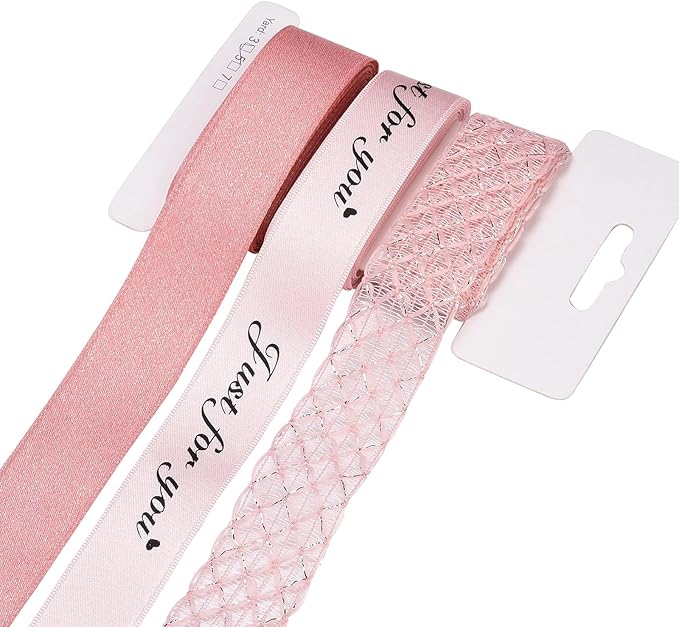 BEEFLYING 3 Styles Pink Wire Edged Ribbons for Gift Wrapping Decoration 25~28mm×2.7m Organza Satin Ribbon Silk Ribbon for Wedding Party Decoration Hair Bows Flower Designs Sewing and Craft, 9 Yards