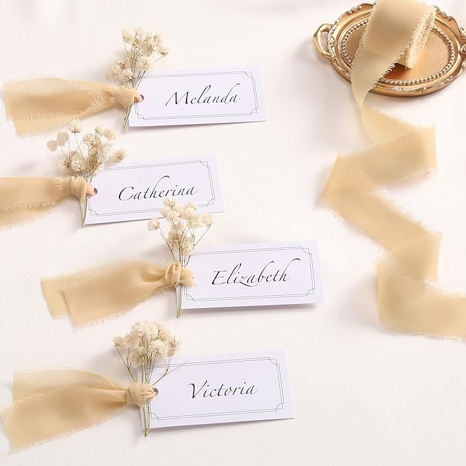 DORIS HOME Nude and Ivory Chiffon Ribbon for Flower Bouquet, 1" x21Yd Fabric Ribbon for Gift Wrapping, Handmade Frayed Ribbon for Wedding Invitations/Christmas Decorations