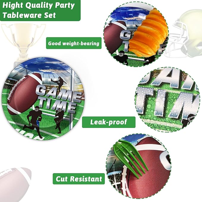 96 Pcs Football Party Paper Plate and Napkins Supplies Disposable Football Sports Party Birthday Decorations Favors for Party Favors 24 Guests