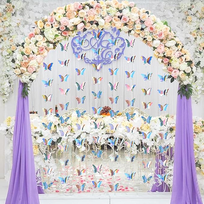 jijAcraft Butterfly Hanging Garlands - Iridescent 3D Paper Butterflies, 3 Packs for Birthday, Baby Shower, Wedding & Party Decorations (30ft)