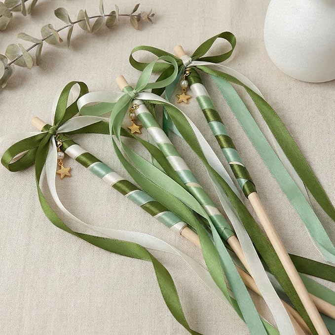 woric Sage Green Satin Ribbon 3/8 Inch x 4 Rolls, Total 120 Yards Ivory/Moss Green/Dusty Sage Ribbon for Graduation Leis Baby Bridal Shower Mother's Day Hair Bows Wedding Decor