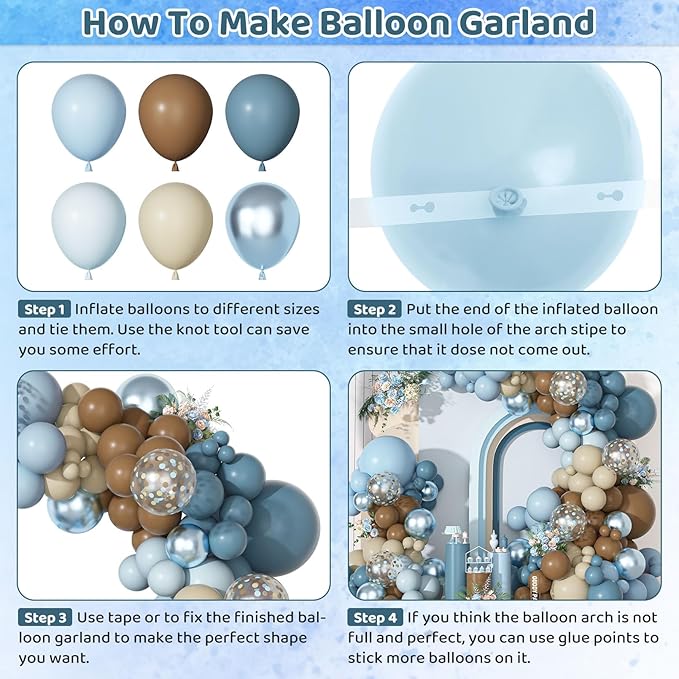 Ouddy Party Dusty Blue Brown Balloons Garland Arch Kit, Different Sizes 18 12 10 5 Inch Pastel Blue Tan Coffee Sand White Nude Latex Confetti Balloon for Bear Baby Shower Birthday Party Decorations