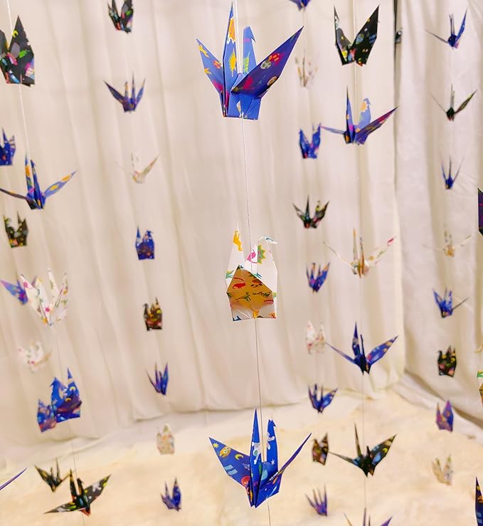 Space Dinosaur Crane Paper Hanging Garlands(3stringsX 5.2ft), Colorful Planet and Animal Origami Birds Streamers for Baby Shower Birthday Party Supplies Boy Bedroom Garden Hanging Decor