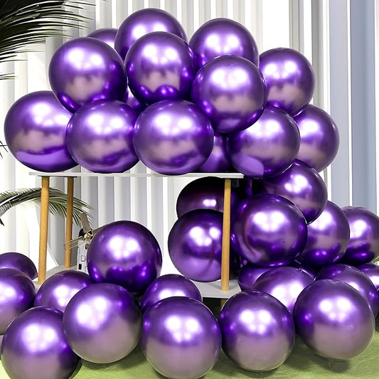 Firomi Metallic Purple Balloons 12-inch 100 Pack Helium Big Shiny Round Chrome Purple Thicken Latex Balloon for Birthday Party Bridal Shower Purple Party Balloons (with 3 Ribbons)