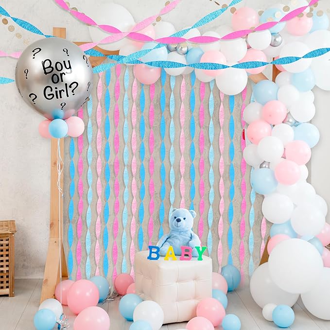 Pink Blue Crepe Paper Streamers, 656 Ft Gender Reveal Decorations Streamers Kit,8 Rolls Hanging Streamer Paper for Birthday Anniversary Baby Shower Shower Party Supplies