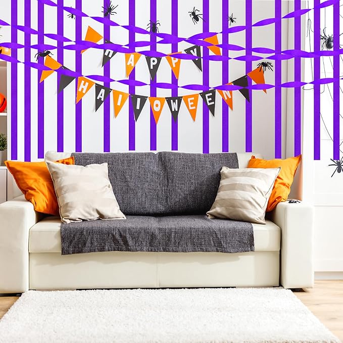 jiebor Purple Streamers Halloween Streamers Crepe Paper 492 Ft 6 Rolls for Halloween Party Wedding Birthday Home Office Door Wall Decorations Flower Making