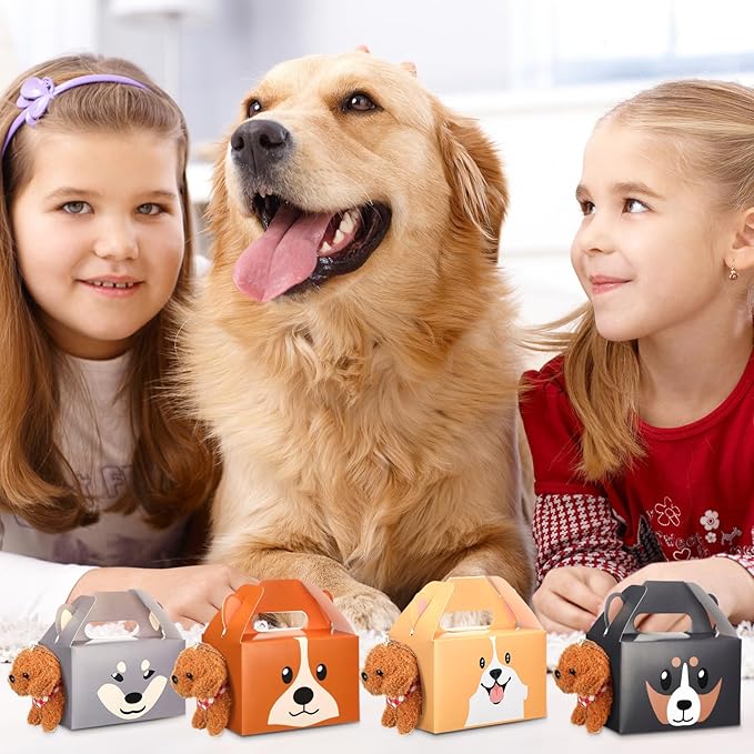 Fainne 24 Pcs Party Favors Boxes Foldable Treat Gift Boxes Candy Goodie Cases Decorations Adopt Pet Gift for Birthday Wedding Bridal Shower Party Favors(Cute Dog)