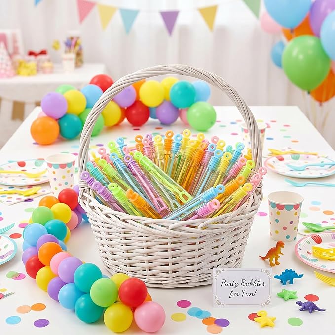 Lunmon 120 Pcs Mini Bubble Wands Bulk Pastel Bubble Party Favors Toys Sticks Gifts for Kids, Goodie Bag Stuffer Fillers, Christmas, Birthday, Wedding, Carnival, Bath Time, Summer Outdoor Indoor Events