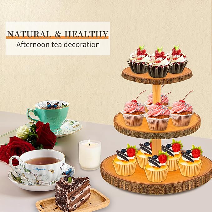 Cupcake Stand Wood Dessert Stands 3-Tier Wood Cupcake Stand - Elegant Farmhouse Dessert Display for Weddings, Tea Parties, & More./Wedding Décor/Tea Party/Birthday/Graduation/Holiday.