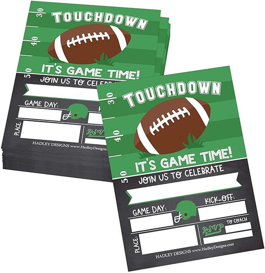 Hadley Designs Kids Birthday Invitations For Boys Football Theme - 25 Football Birthday Party Invitations For Boys, Touchdown Invites For Boy, Cute Party Supplies, Made In USA
