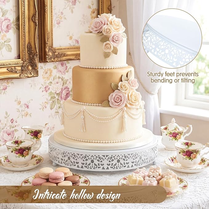Wenqik 14 Inch White Cake Stand Set Metal Round Cupcake Dessert Stand with Cake Cutting, Spatula Wedding Cupcake Pastry Display Candy Holder Display for Wedding Party Birthday Baby Shower(Classic)