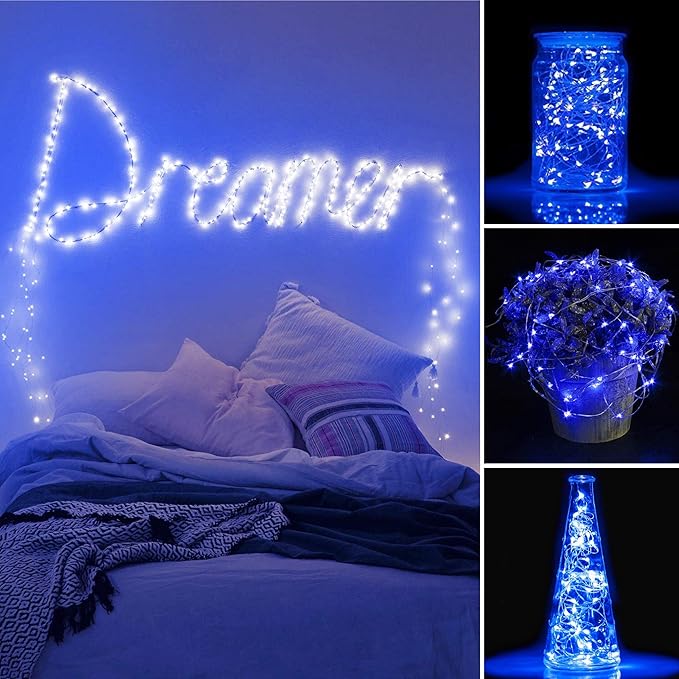 SmilingTown Starry Fairy String Lights 24 Pack 20 LED/Strand 7.2ft Firefly Copper Wire Lights Battery Powered Lights for Wedding Party Table Centerpiece Halloween Christmas Decorations (Blue)