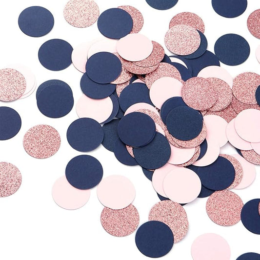 Navy Blue Pink Rose Gold Confetti 300pcs Gender Reveal Party Decorations Glitter Birthday Table Confetti Graduation Wedding Baby Shower Decoration Paper Dots Lasting Surprise