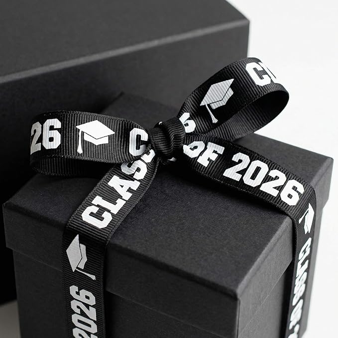 Class of 2026 Senior Grosgrain Ribbons, 5/8" x 5 Yards Black/White for Graduation Crafts and Gift Wrapping, 4-Pack