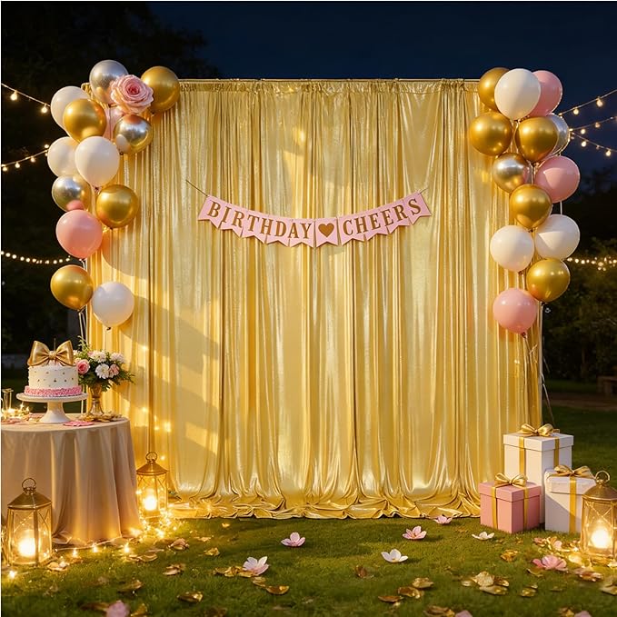 20x10ft Gold Backdrop Curtains Glitter Sequin Photo Backdrop Curtain Fabric Gold Shimmer Drapes Backdrop Bridal Baby Shower Wedding Birthday Party Photography Backdrops Photoshoot 5x10FT, 4 Panels