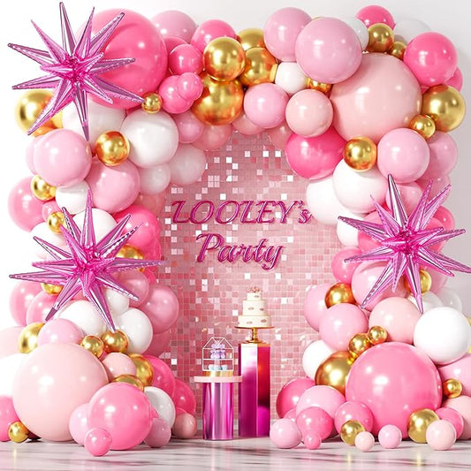 137Pcs Pink and Gold Balloons Garland Arch Kit with Stars - 5 10 12 18 inch Light Pink White Gold Latex Balloons for Birthday Baby Shower Bridal Shower Wedding Valentine’s Party Decorations