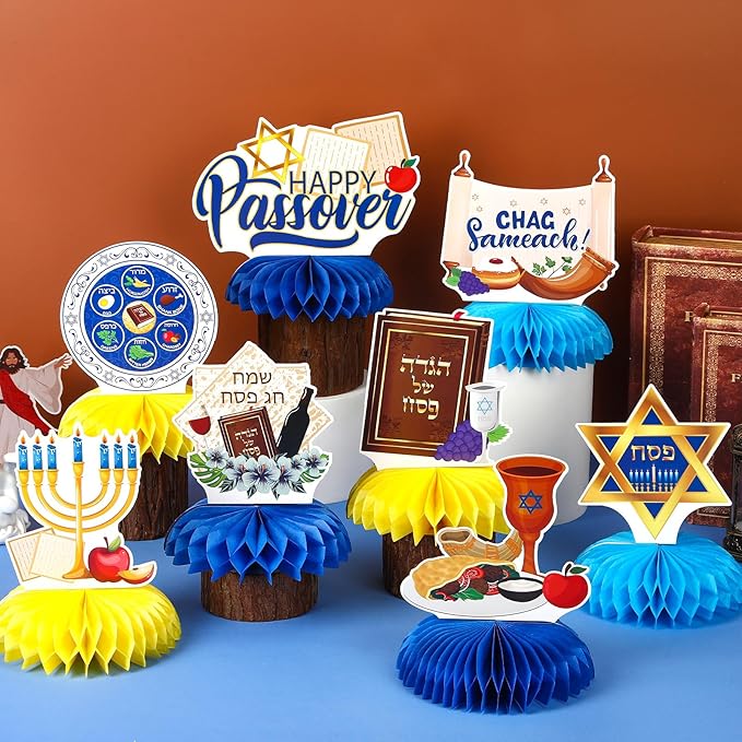 JULMELON 8 Pcs Passover Table Decorations, 3D Double Sided Passover Honeycomb Centerpieces Jewish Festival Decorations for Home Table Decor Supplies Holiday Party