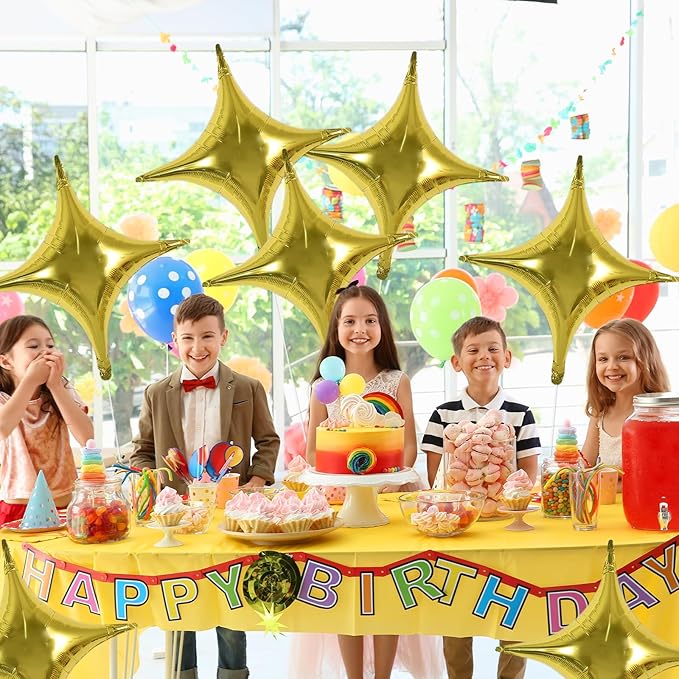 TONIFUL 20Pcs 26Inch Large Gold Four Pointed Star Shape Foil Balloons Big Gold Star Mylar Balloons for Birthday Wedding Baby Shower Anniversary Engagement Party Decorations Supplies