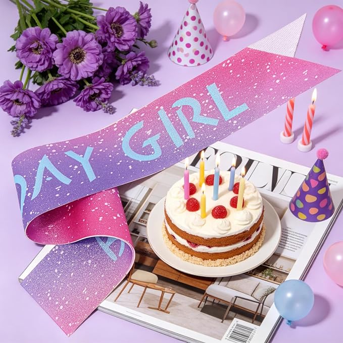 Canitor Kpop Theme Birthday Decorations Soft Satin Birthday Girl Sash for Women Dress Outfits Party Favors Accessories (dot gradient+blue words)