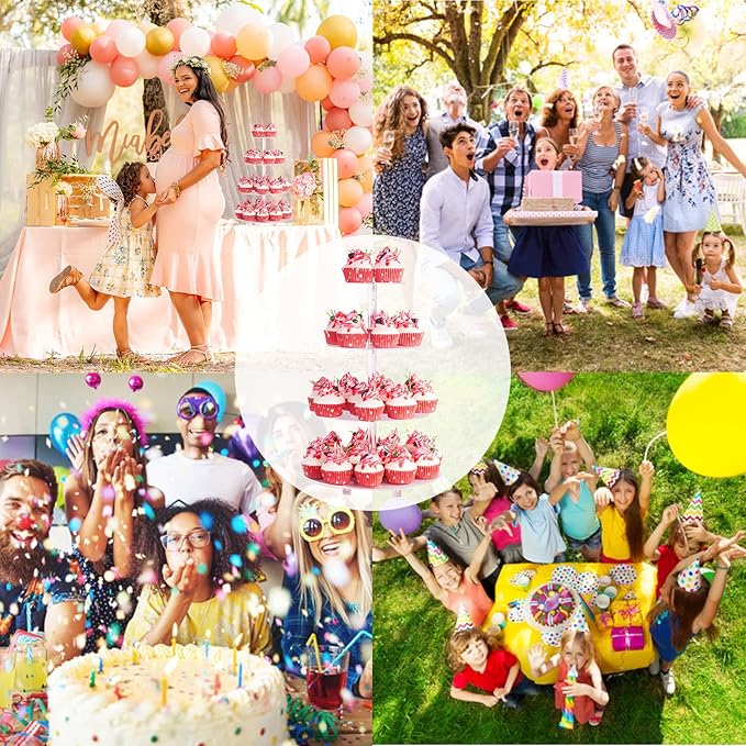 4 Tier Cupcake Stands for Dessert Table with Base Cupcake Holder Round Acrylic Cupcake Stands for Wedding Birthday Afternoon Tea Theme Party Decoration