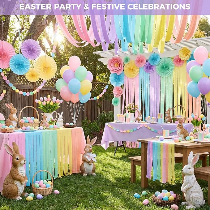 Koogel 12 Rolls Pastel Macaron Crepe Paper Streamers - 1.8 in x 82 ft Each - Soft Color Decorations for Baby Shower, Spring Party, Wedding, Easter, Birthday & Piñata Making