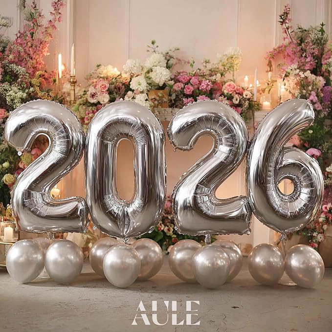 AULE 40 Inch Jumbo Silver Foil Mylar Number Balloons for Men Women 60th Birthday Party Decorations 60 Years Old Anniversary Party Supplies