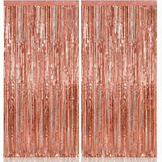 KatchOn, Rose Gold Fringe Curtain - XtraLarge 3.2x8 Feet, Pack of 2 | Rosegold Backdrop for Anniversary, Wedding, Bachelorette Party Decorations | Fringe Backdrop for Mothers Day Decorations