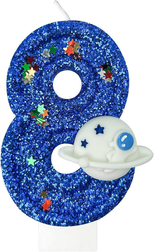HXOUSE Spaceship Number 8 Birthday Candles - Outer Space Universe Birthday Candles for Cake, 8 Candle Topper for Anniversary Celebrations, Astronaut Rocket Party Decorations for Boys