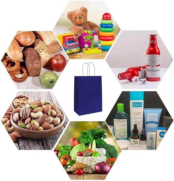 25 PCS Small Gift Bags Blue Kraft Paper Bags with Handles for Party Favors (8.2 x 6 x 3.1 In)